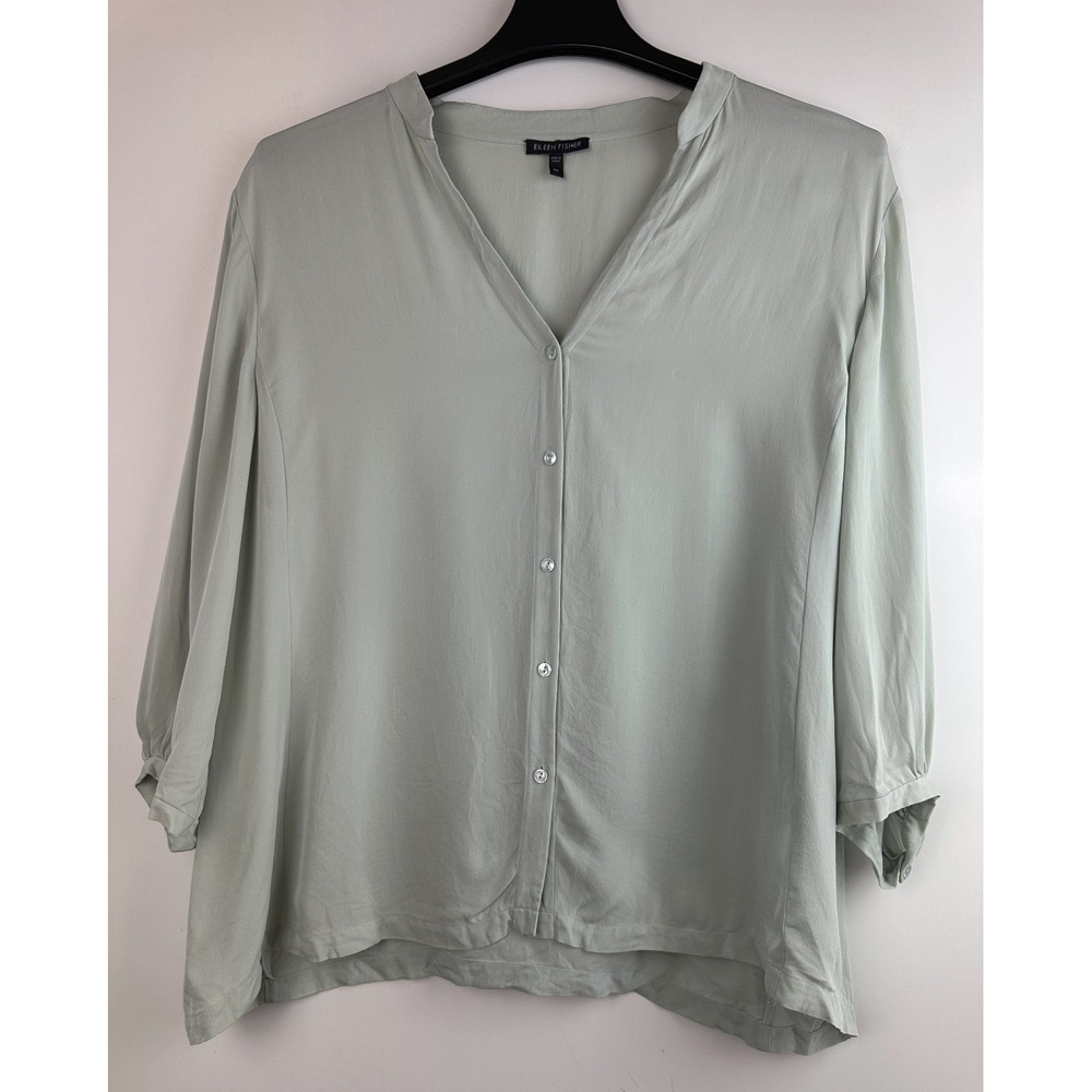 Eileen Fisher 100% Silk Button Front Blouse Size XL Minimalist Luxe Top *Flawed - Picture 16 of 16